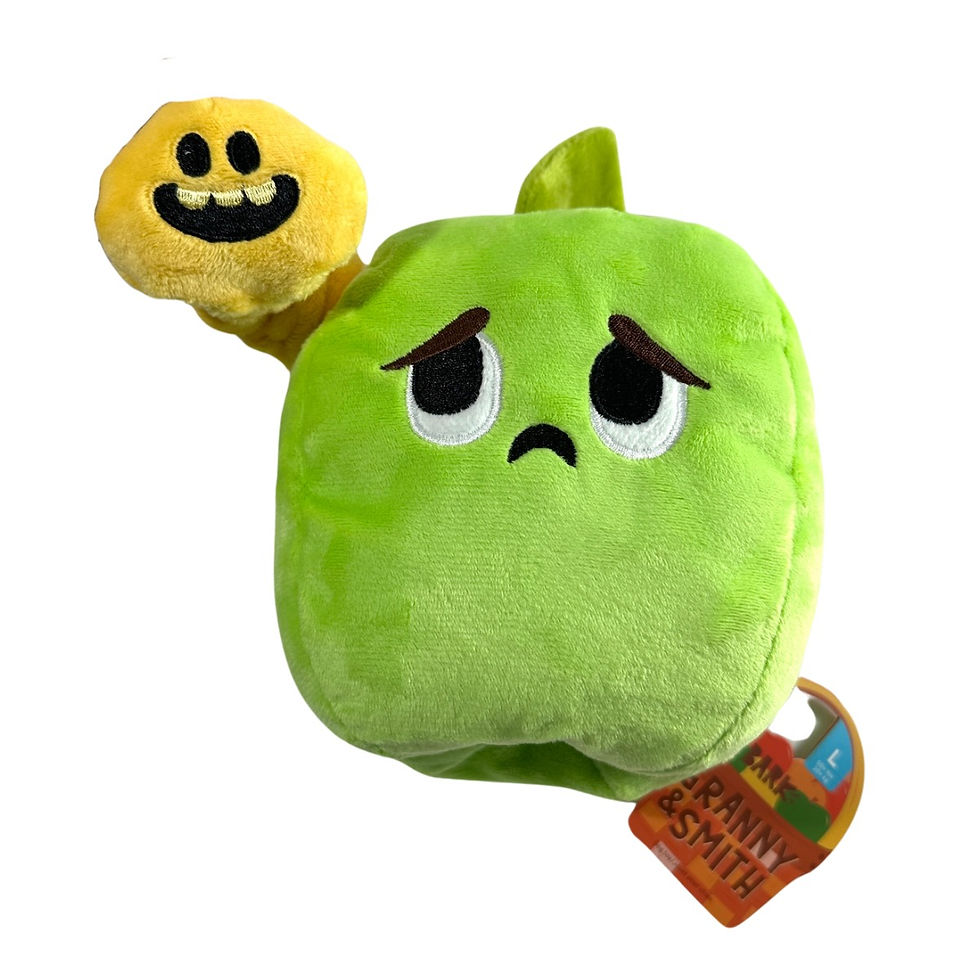 Front view of the Bark Granny & Smith dog squeak toy, shaped like a green apple with a worm.