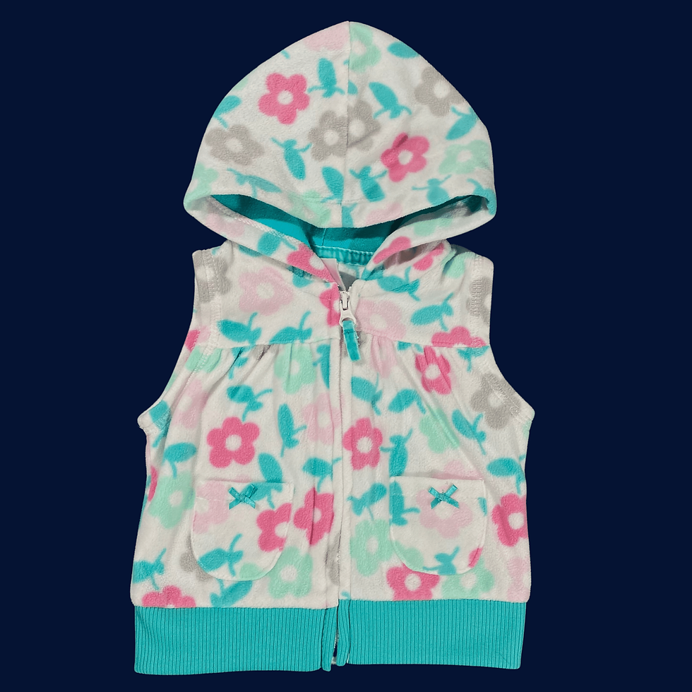 Carter’s 2013 Baby Girl's Size 3 Months Microfleece Floral Sleeveless Hooded Outer Jacket Vest Front View