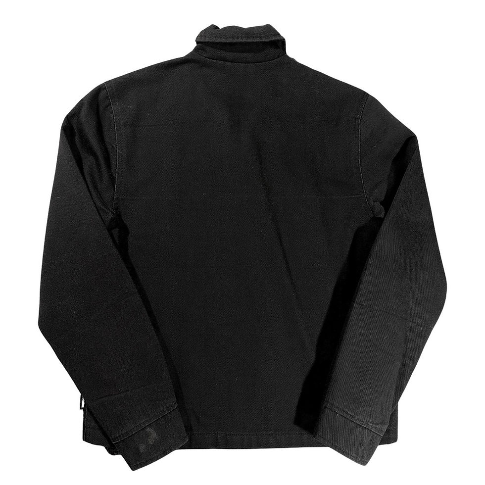 Back view of Brixton Men's Small Black Zip-Up Trucker Jacket, showing full back design.