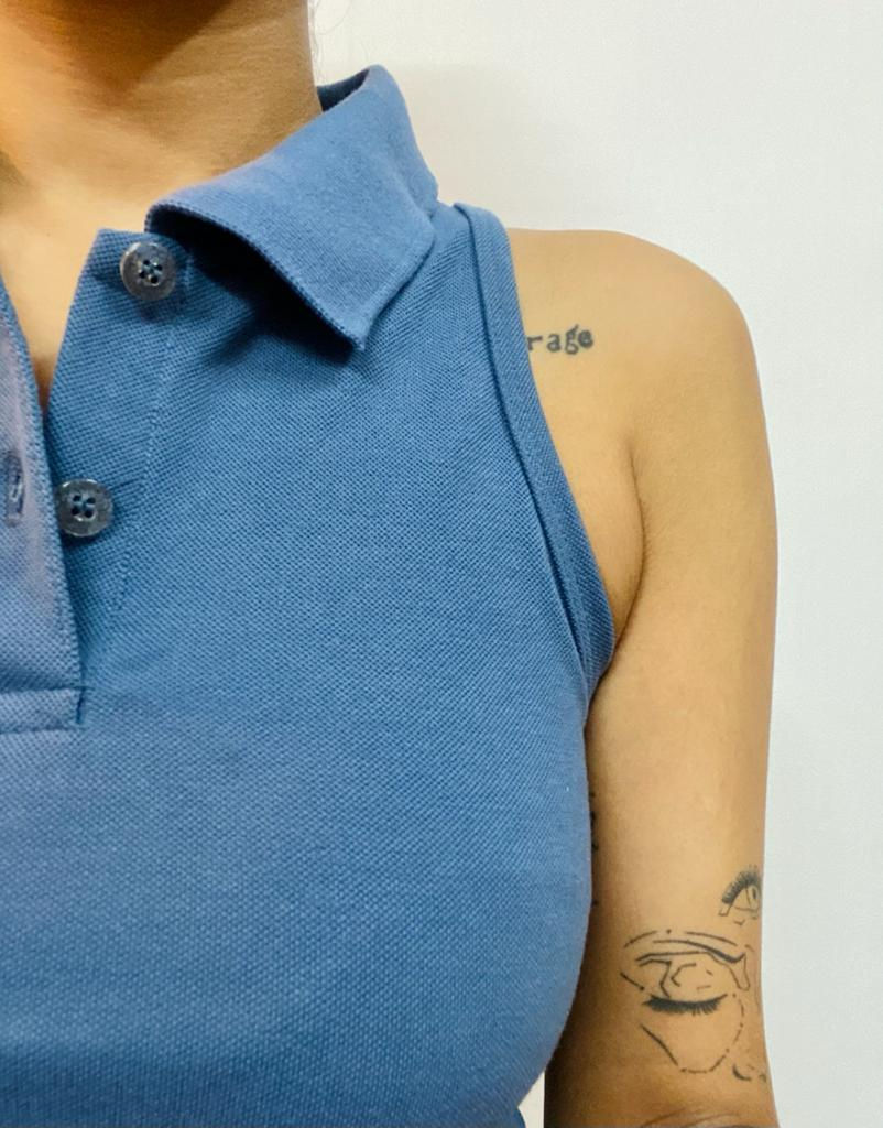 Thumbnail: Stone Grey Sleeveless Polo Neck Crop Top