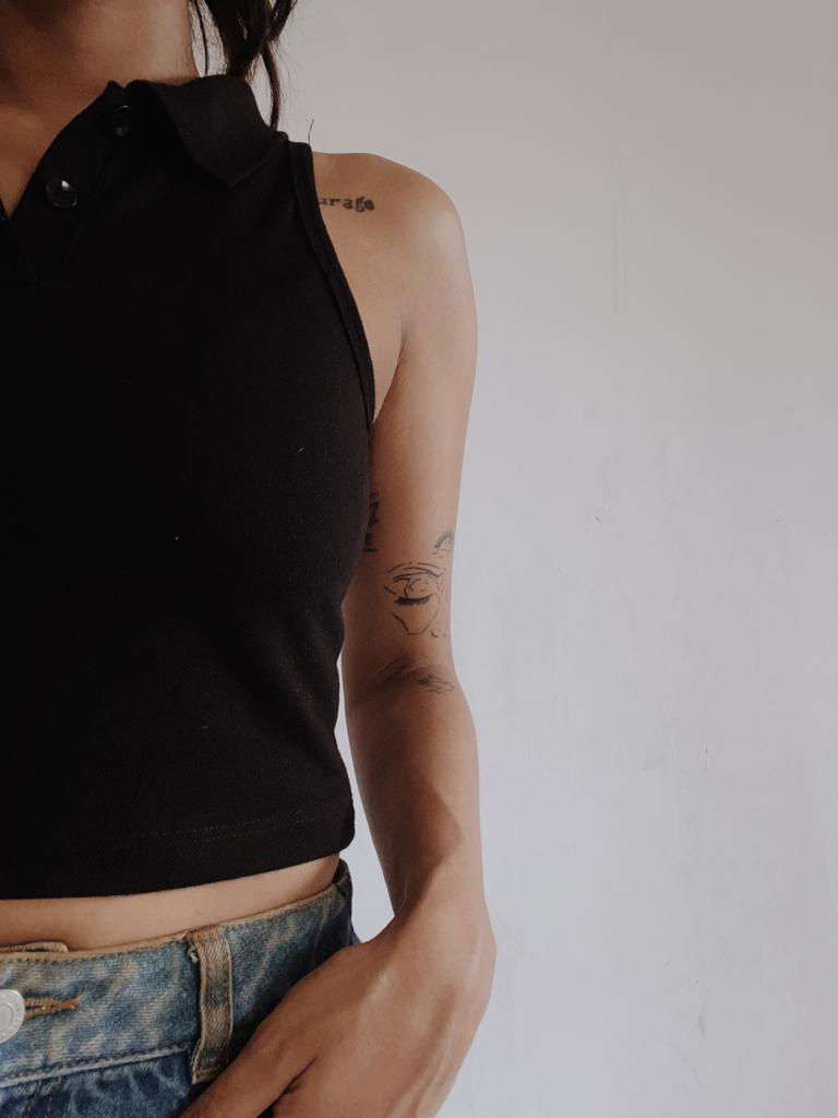 Thumbnail: Black Sleeveless Polo Neck Crop Top