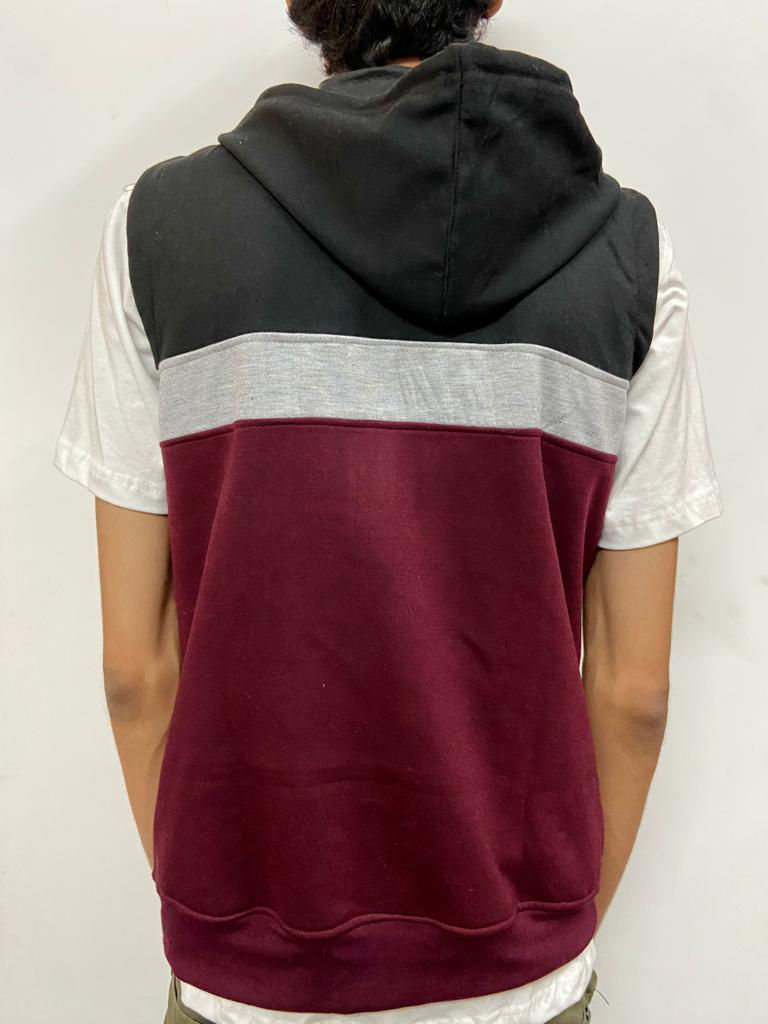 Thumbnail: Striped Multicolour Sleeveless Fleece Lined Jacket