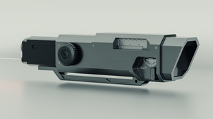 Black rifle scope with buttons and display screen.