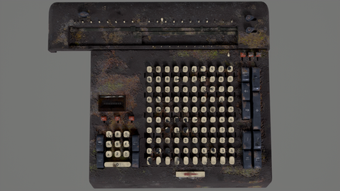 Vintage mechanical calculator with numerous buttons and switches.