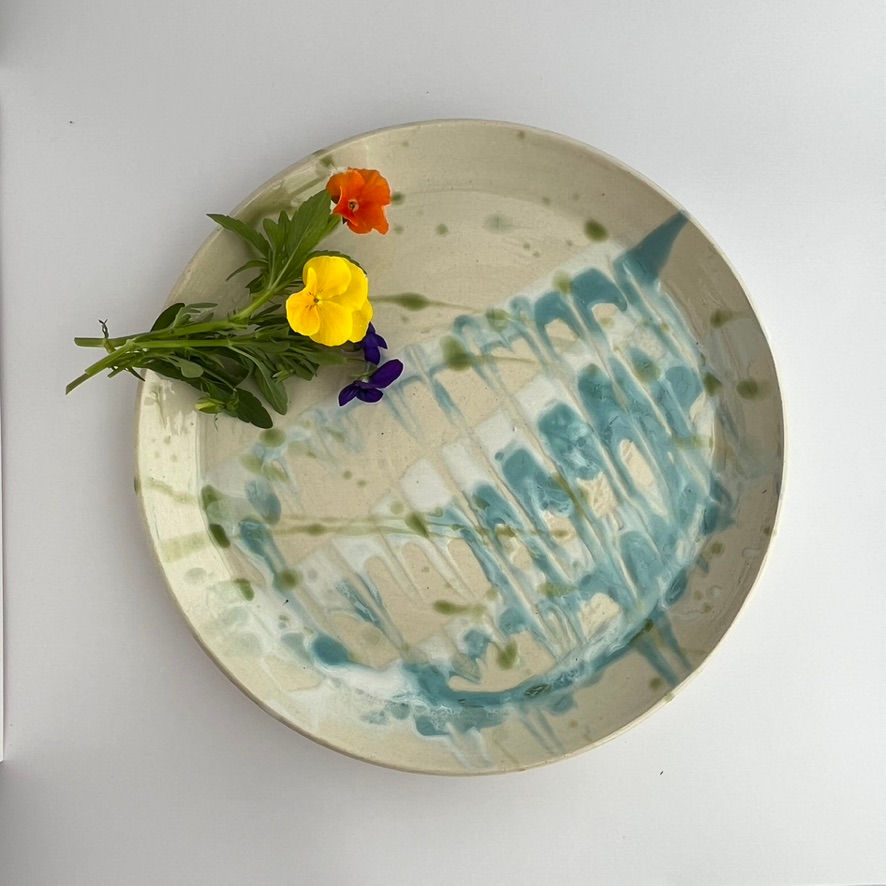 Thumbnail: Plate - Splatter Blue, Green, & White on Cream 11"