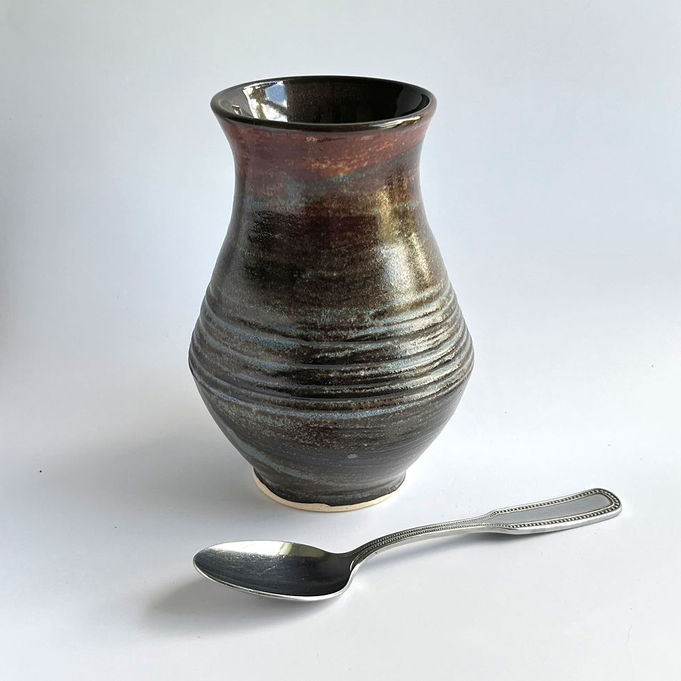 Thumbnail: Vase - Textured Banded, Blue grey & Brown 5.5"