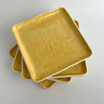 Thumbnail: Appetizer Plate - 6" Square with Poppies, Yellow