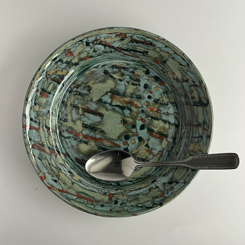 Thumbnail: Plate - Scraper Rust, Blue,  and Green on Blue 7.5"