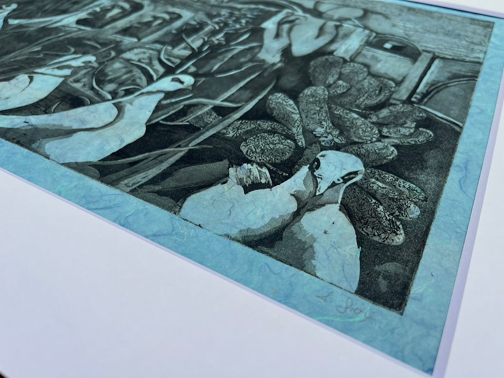 Thumbnail: Print, Etching - "I Will Dream", Black on Blue Unryu