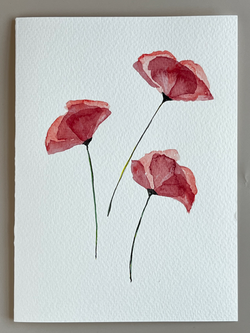 Notecard Set of 3 - Watercolor, Poppies Vertical