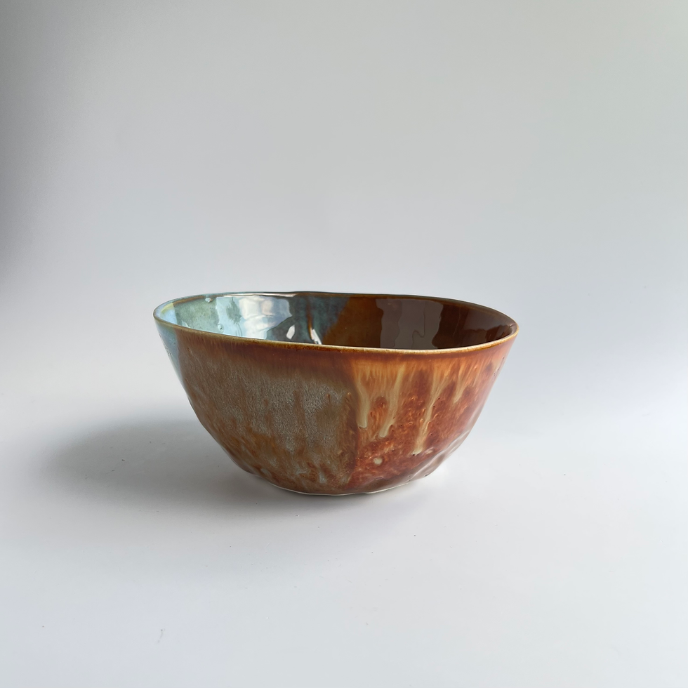 Thumbnail: Bowl Set of 4 - Irregular Brown and Pale Blue #2