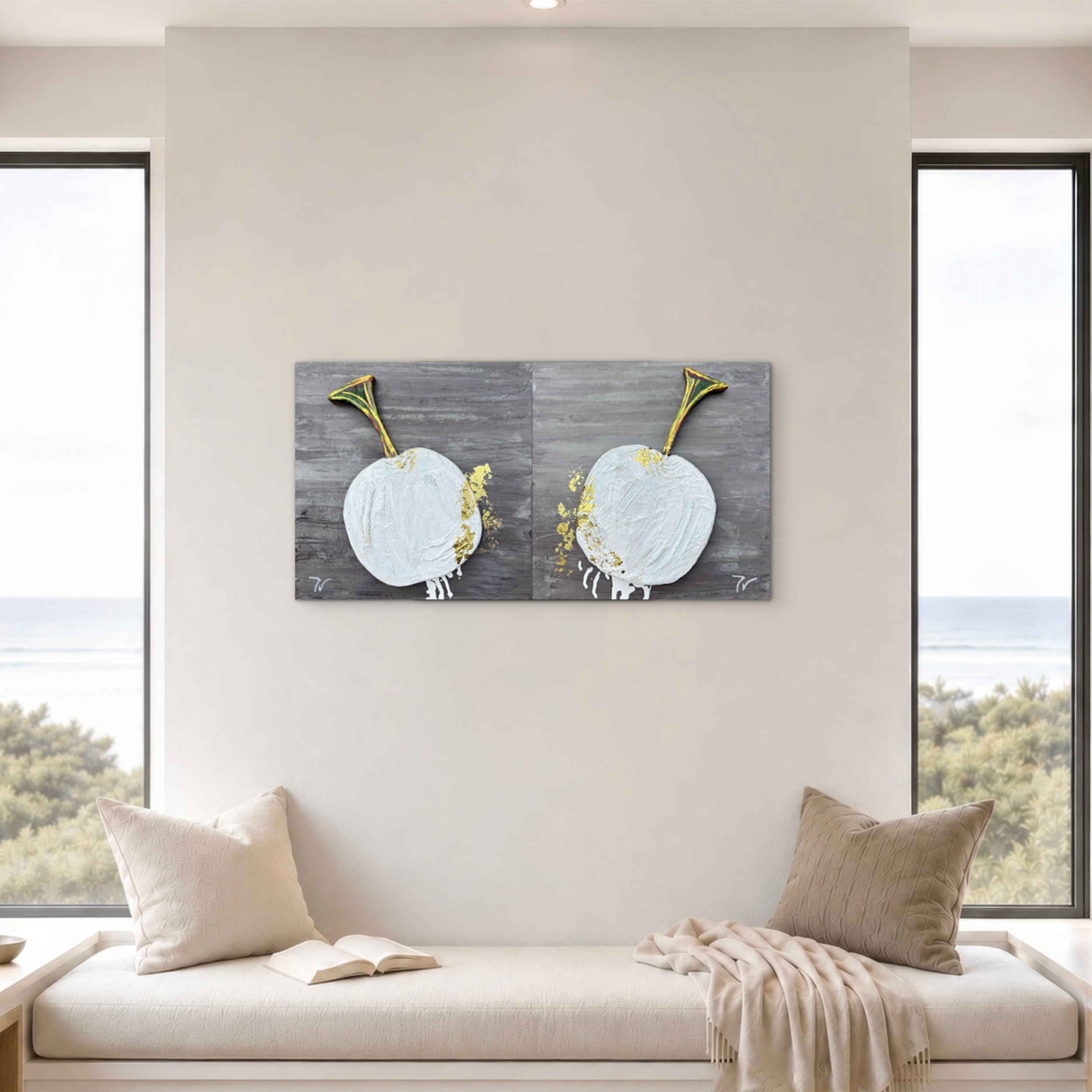 2 White cherry with gold leaf (double) 50X100 diptych