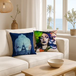Decor pillows from the Face Value Collection by Softcore Interiors, featuring expressive modern designs that explore vulnerability, truth, and emotional depth through artful texture and form.