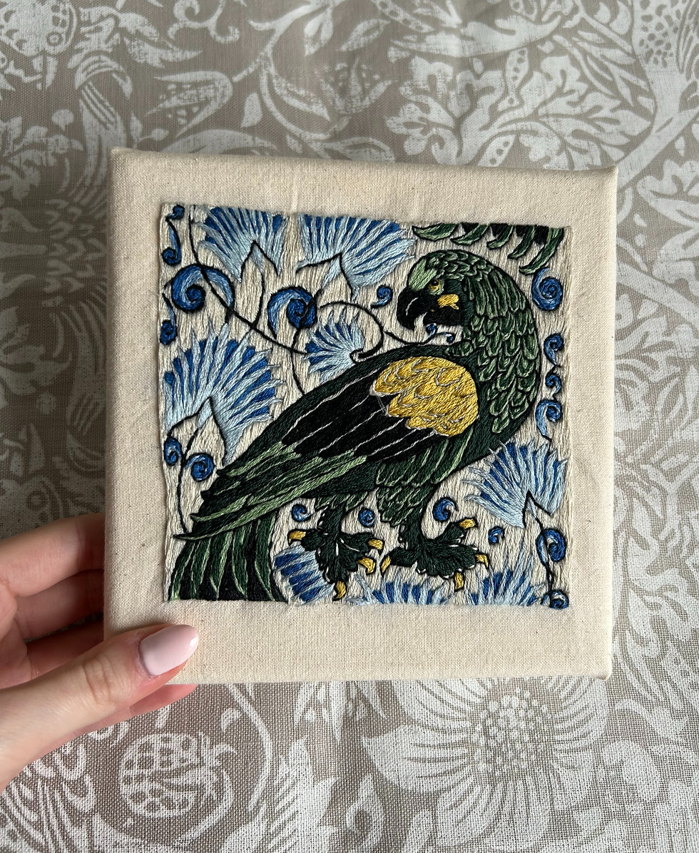 Thumbnail: Parrot - hand embroidered tile