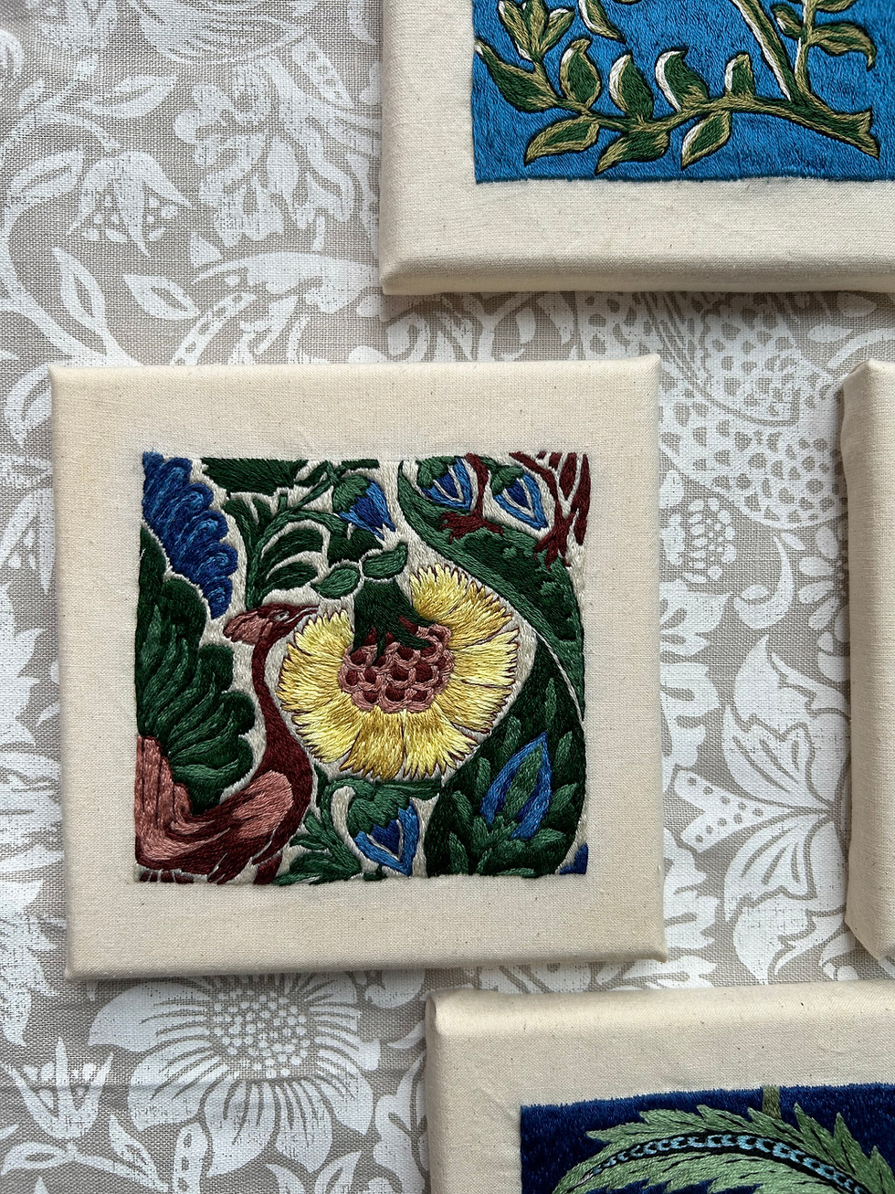 Thumbnail: Flamingo & Carnation - hand embroidered tile