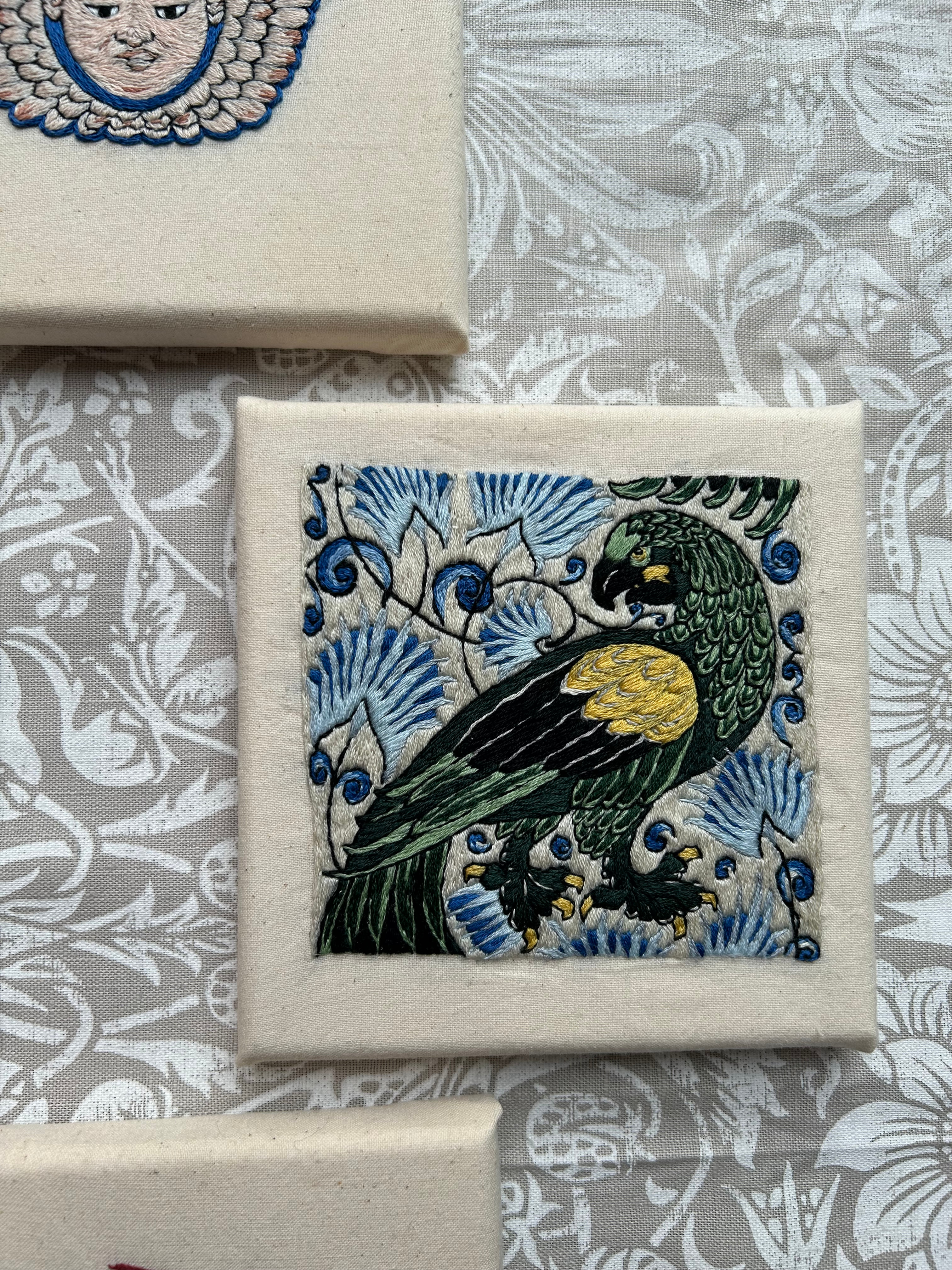 Parrot - hand embroidered tile