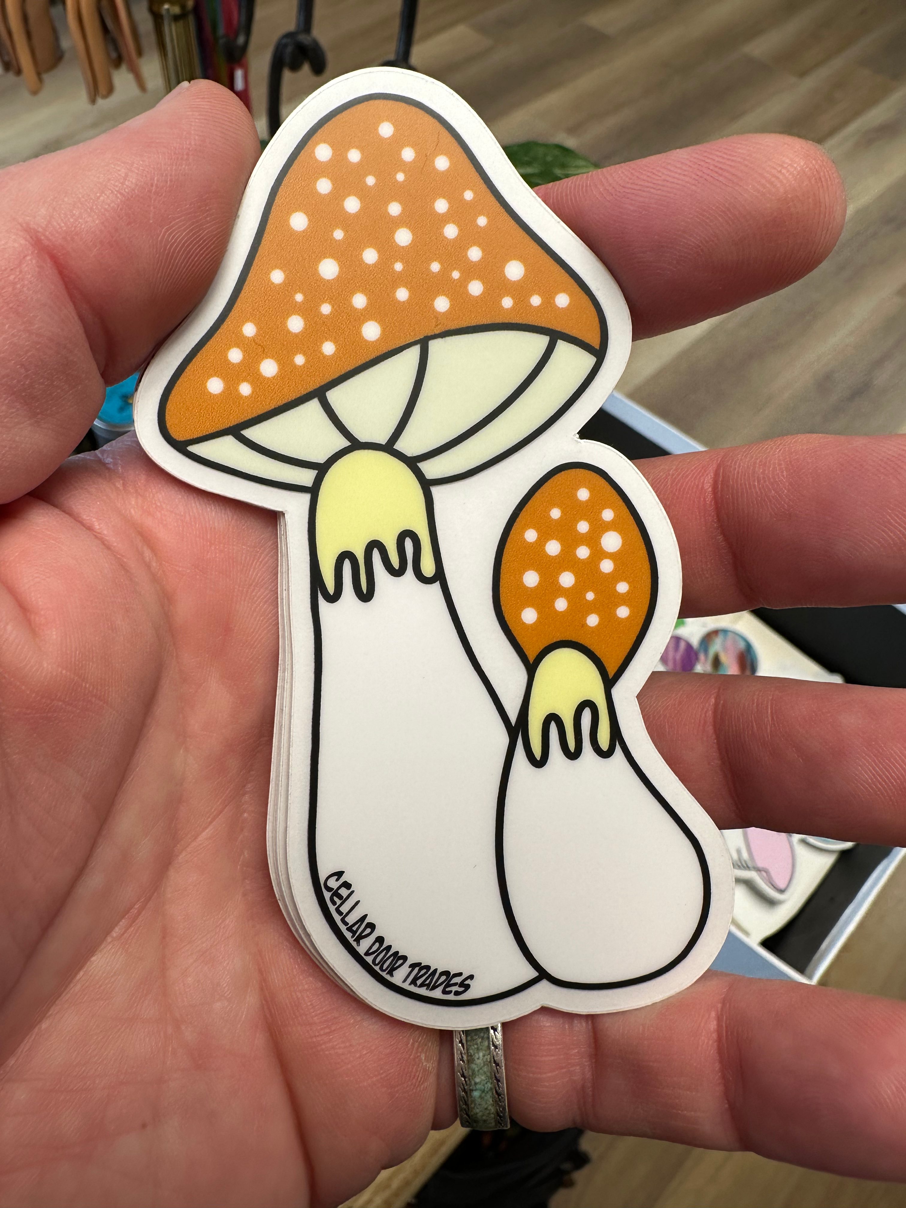 Orange Amanita Mushroom Sticker (clear) 4"