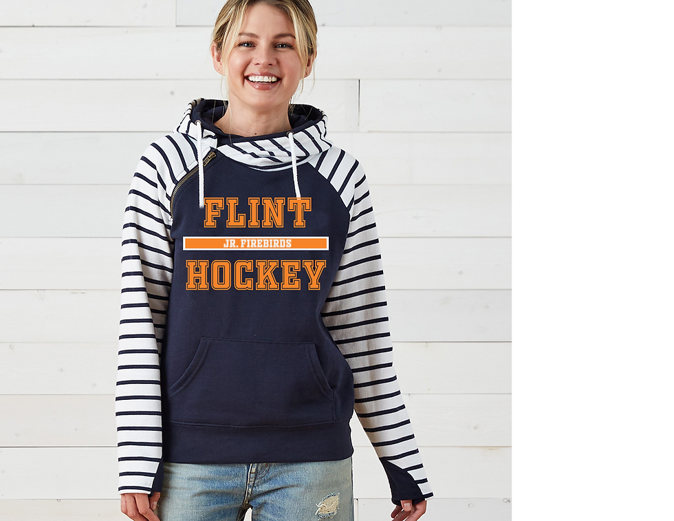 Flint Jr. Firebirds Ladies Navy and strip hoodie