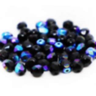 Fire Polished Faceted Glass Beads (4mm)- Jet AB