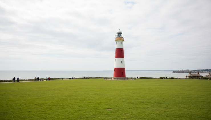 Eye-level view of Smeaton’s Tower on Plymouth Hoe.