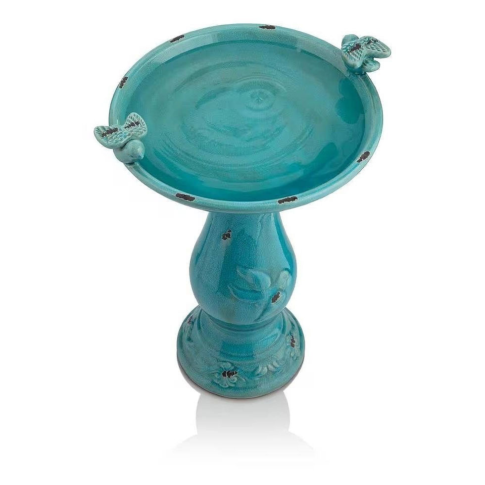 Thumbnail: Outdoor Turquoise Blue Ceramic Birdbath