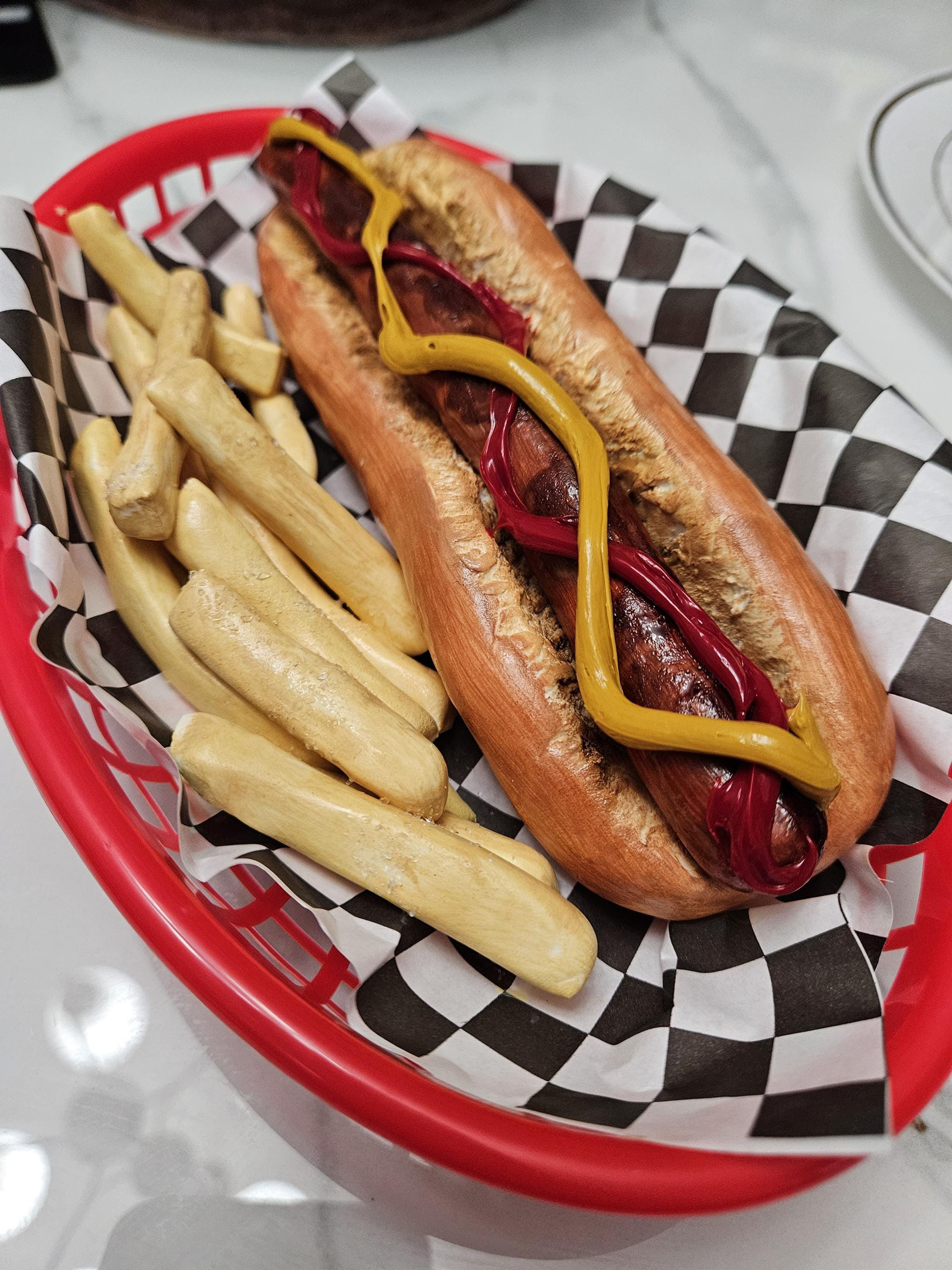 Realistic Fake Hot Dog & Fries Basket: Faux Food Prop, Home Decor