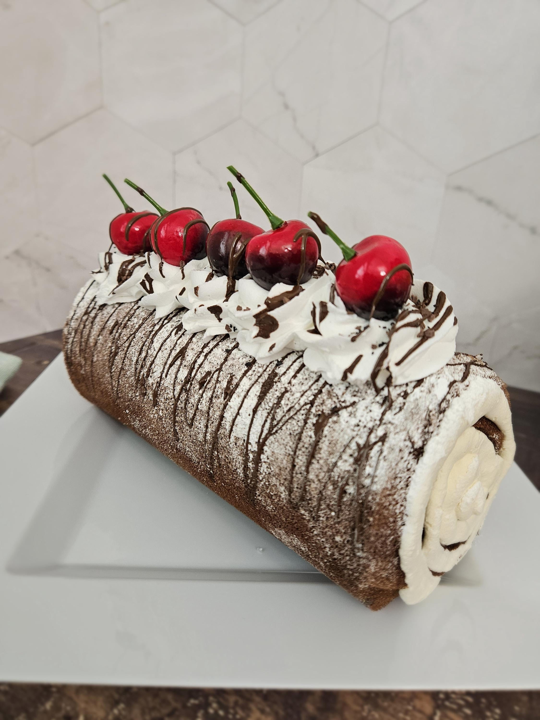 Fake Chocolate Cherry Cake Roll