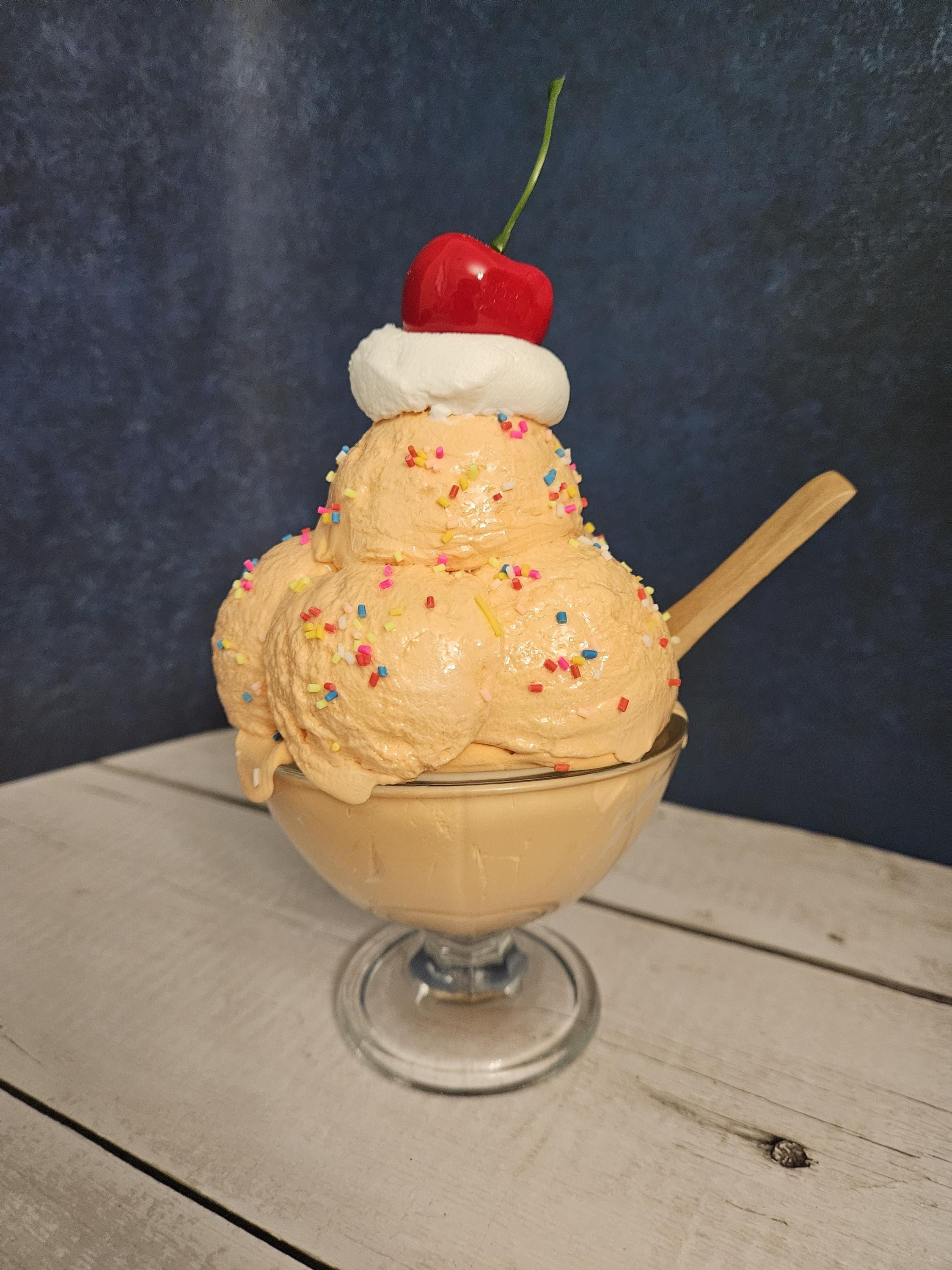 Fake Orange Sherbet Cup: Prop Food Display in Glass Dish