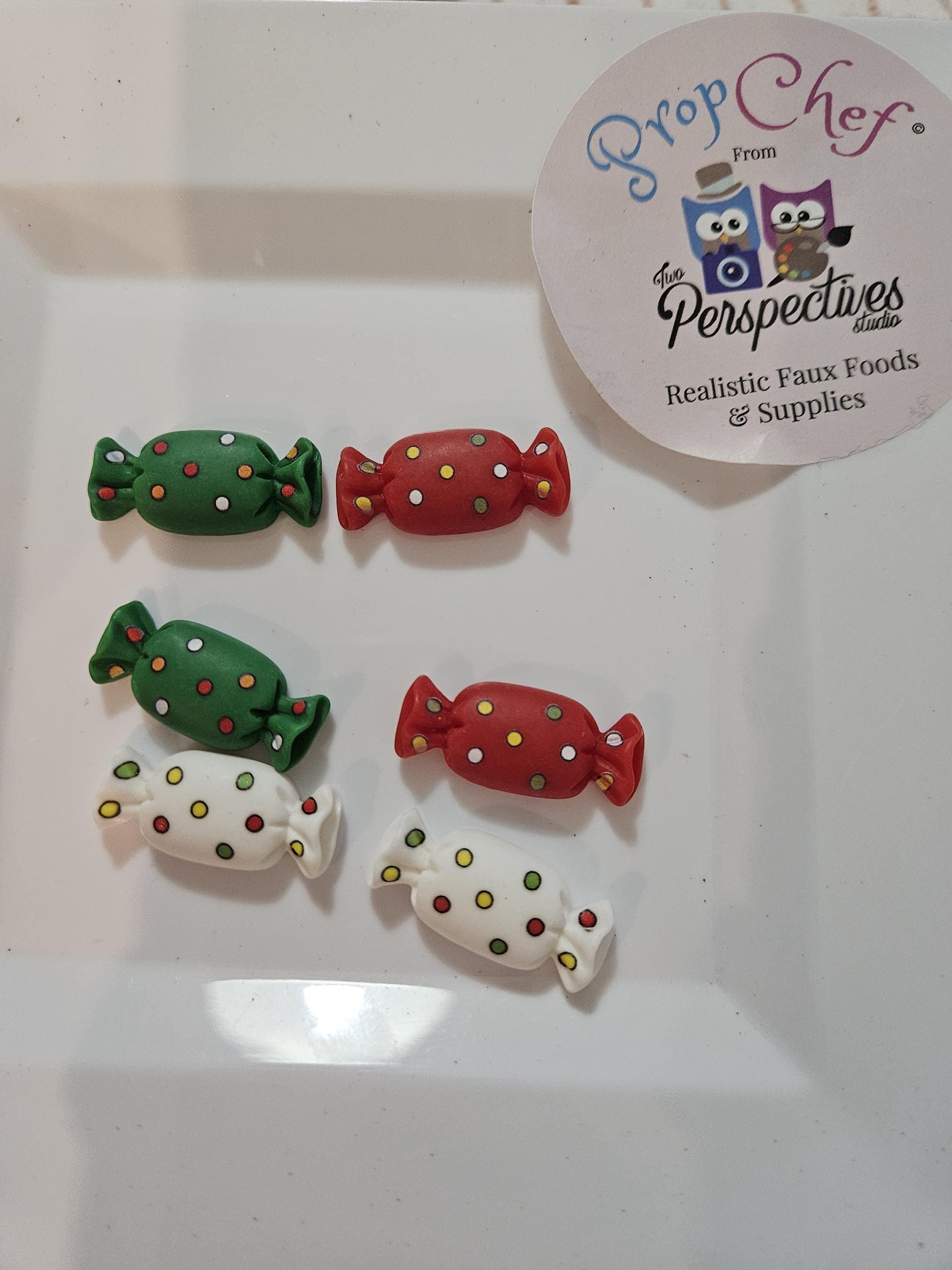 Fake Wrapped Candy Christmas Cabochons: Craft Embellishments, 6 Pieces