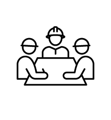 墓所の施工現場で複数の作業員が作業をしているイラスト