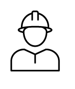 墓石の設置や基礎工事を行う作業員のイラスト。施工中の様子を表現。