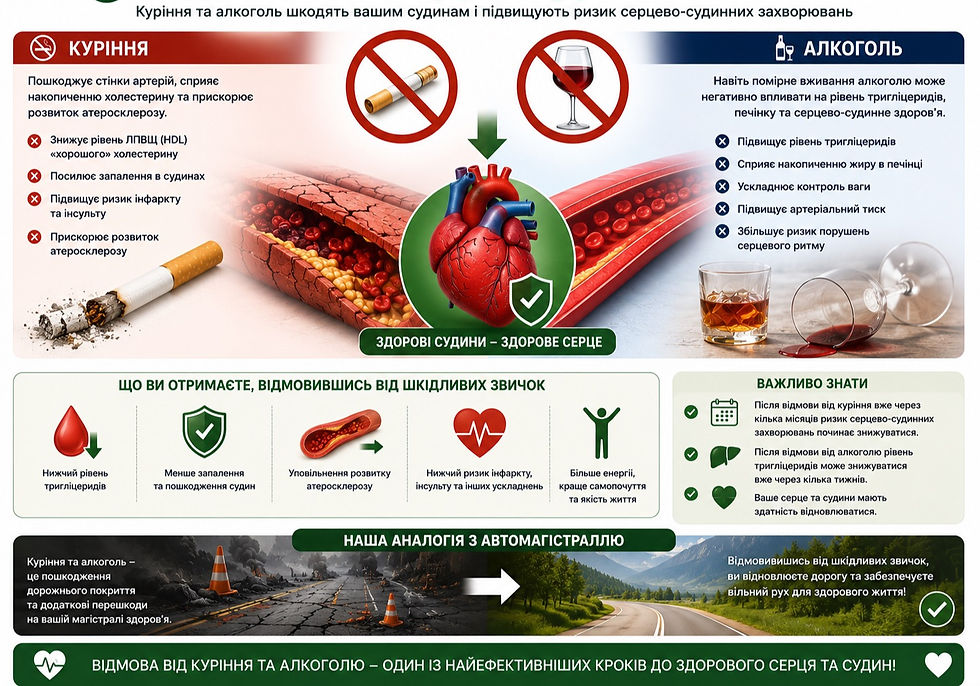 Infographic on smoking and alcohol impact on heart health.