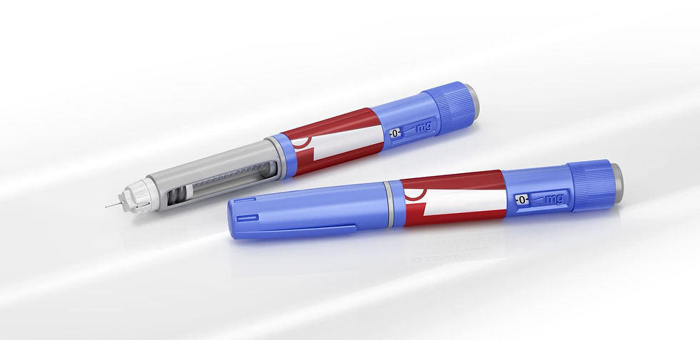 Two auto-injector pens, one uncapped showing a needle