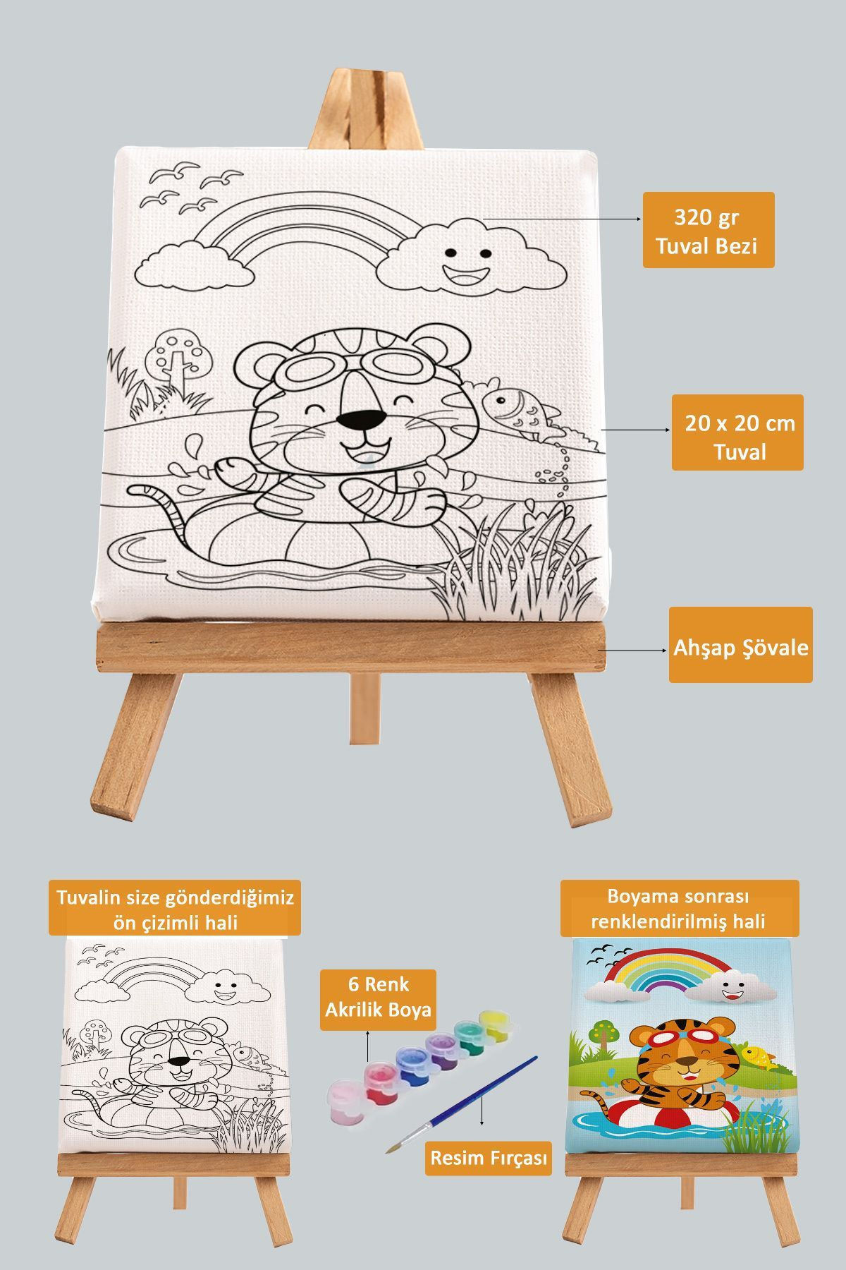 Tatildeki Sevimli Kaplan, Çocuk Eğitici Tuval Boyama Hobi Seti