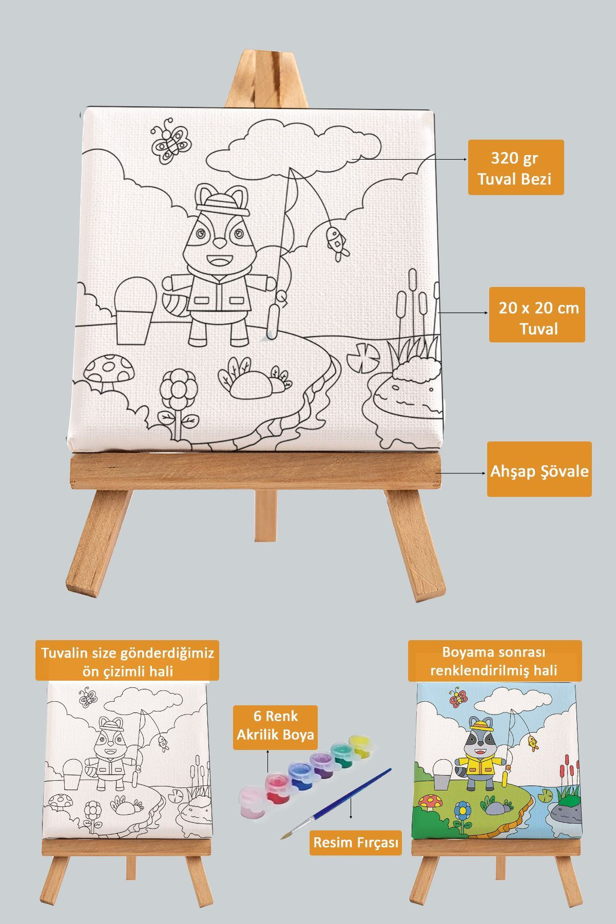 Sevimli Hayvanlar Tablosu, Çocuk Eğitici Tuval Boyama Hobi Seti