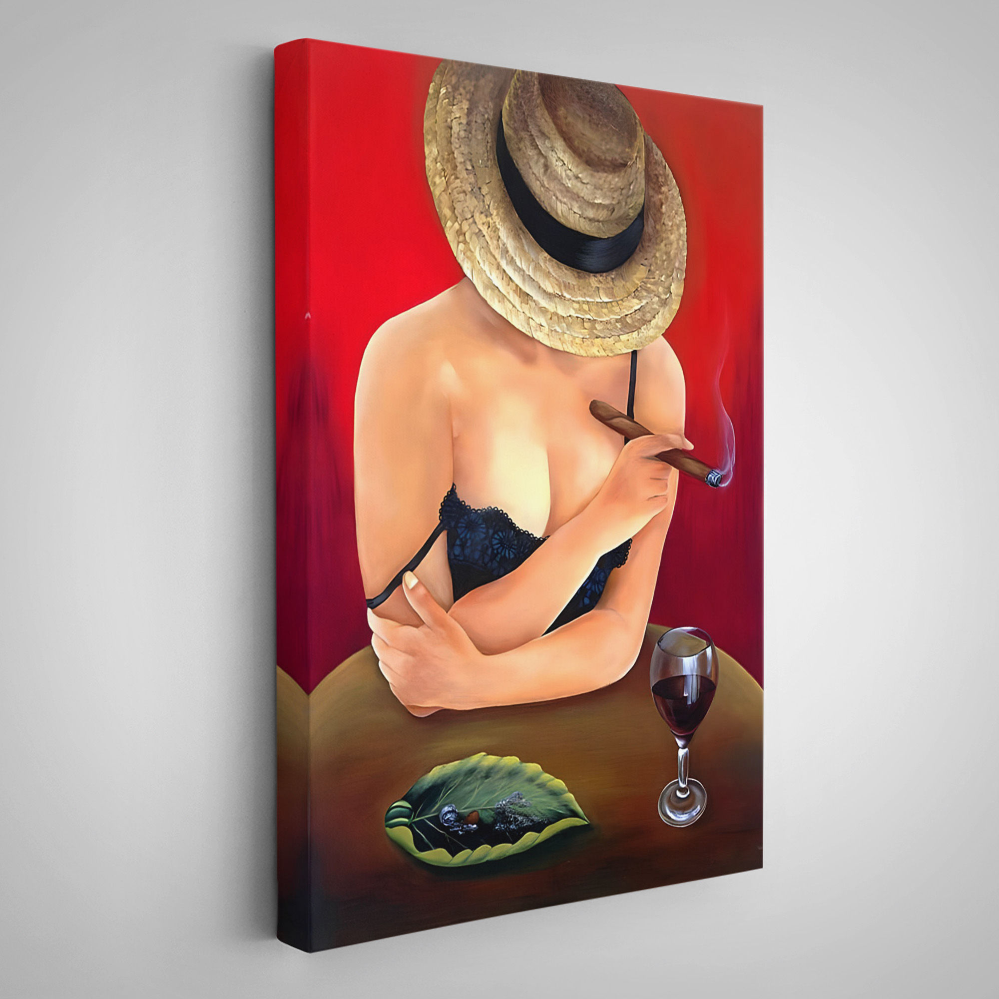 Şarap ve Puro İçen Sexi Kadın Tablosu