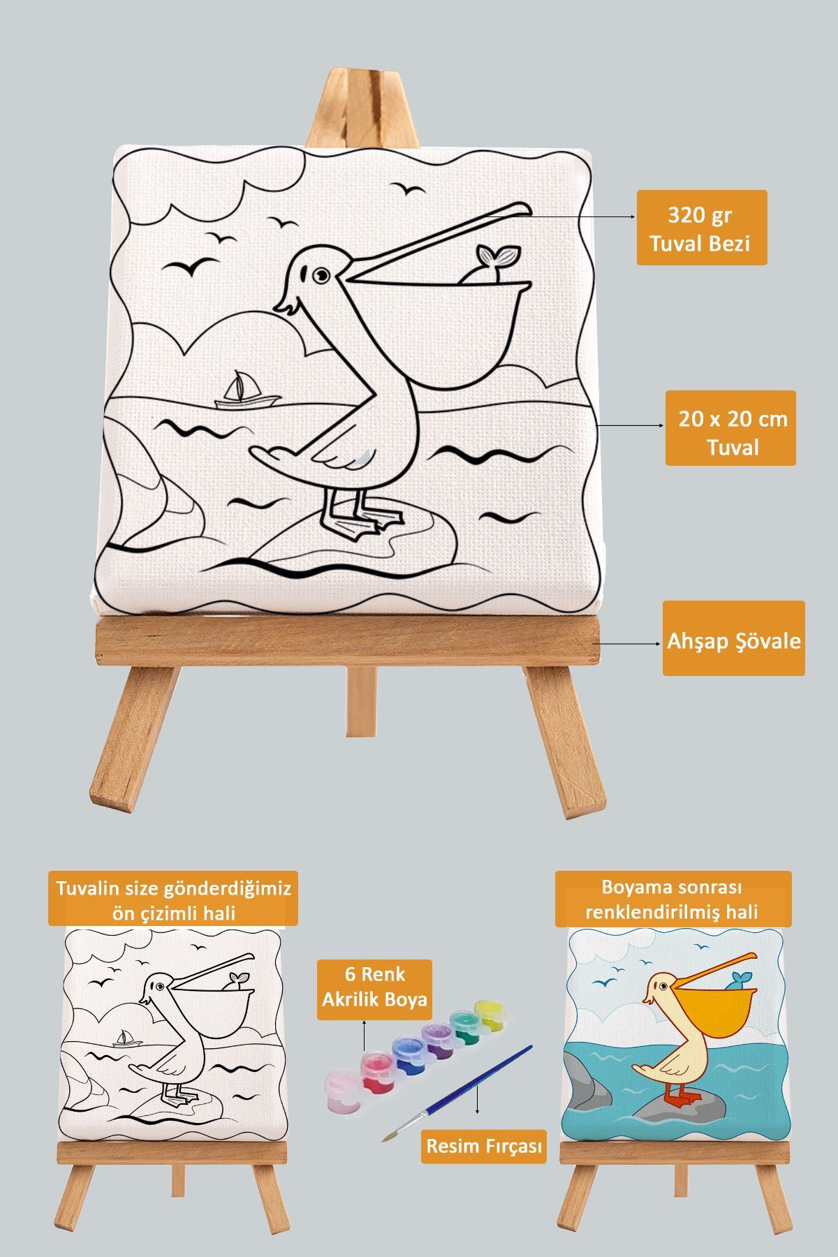 Sevimli Pelikan, Çocuk Eğitici Tuval Boyama Hobi Seti