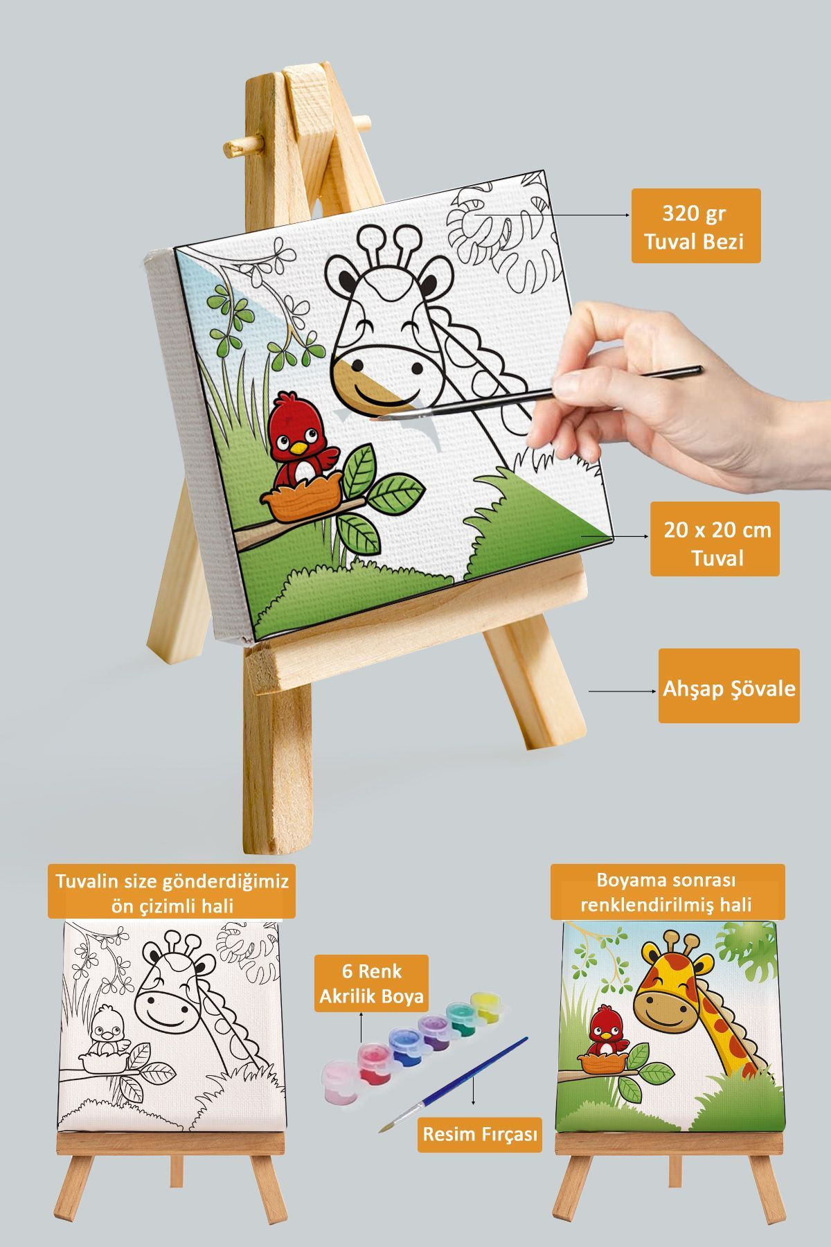 Sevimli Kaplan ve Denizaltı, Çocuk Eğitici Tuval Boyama Hobi Seti