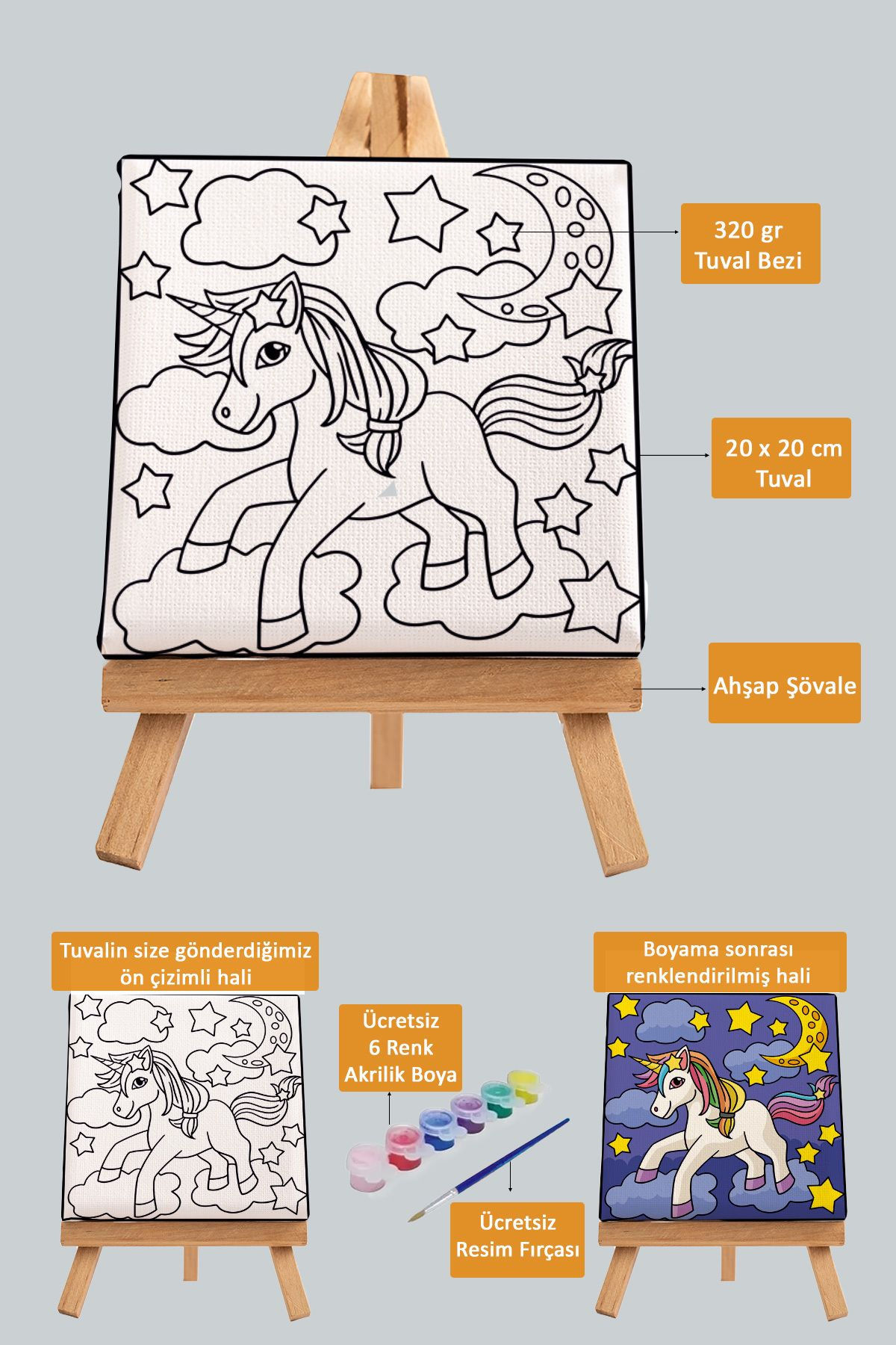 Sevimli Unicorn, Çocuk Eğitici Tuval Boyama Hobi Seti