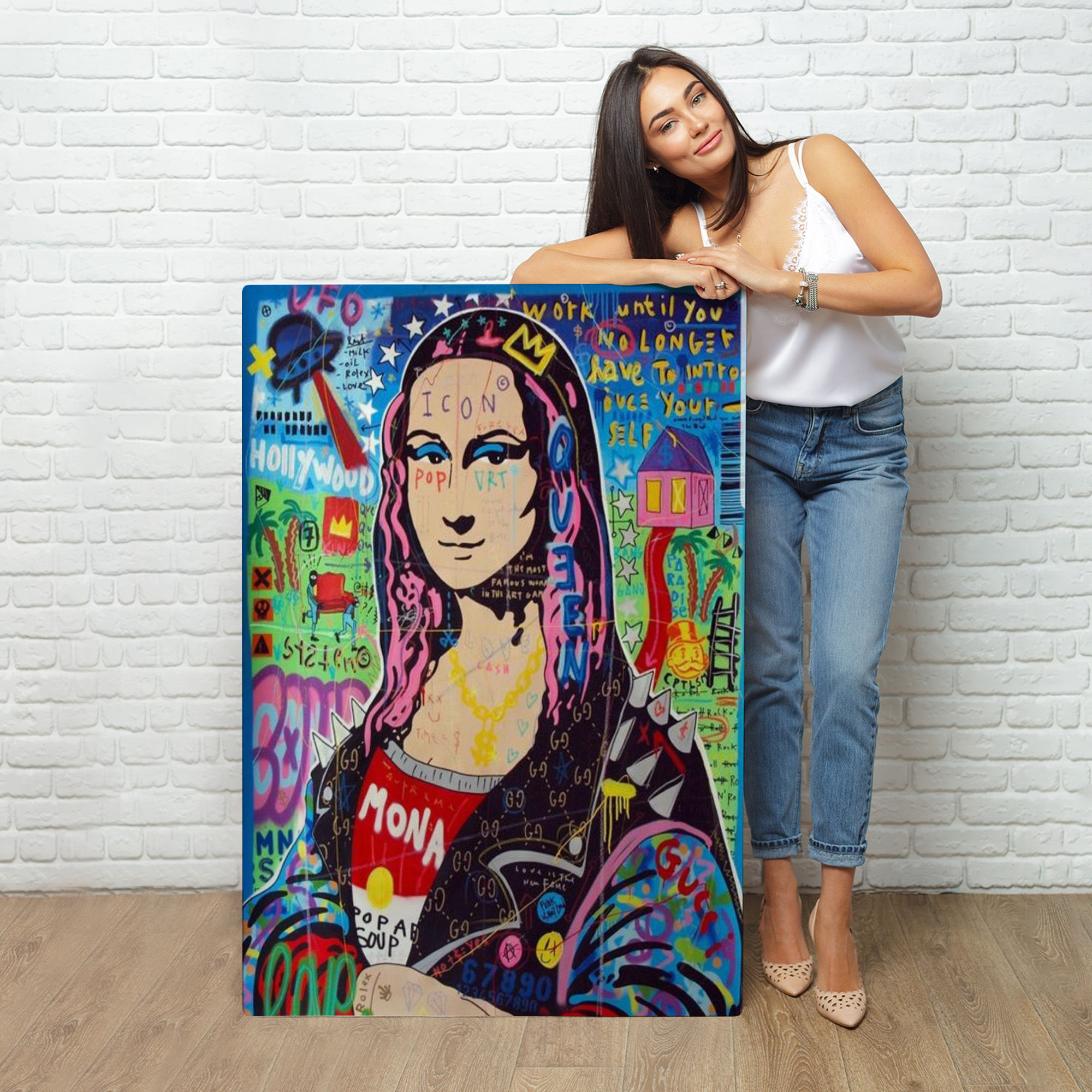 Banksy Renkli Mona Lisa Kanvas Tablo, Pop Art, Sokak Sanatı, Kanvas Tablo