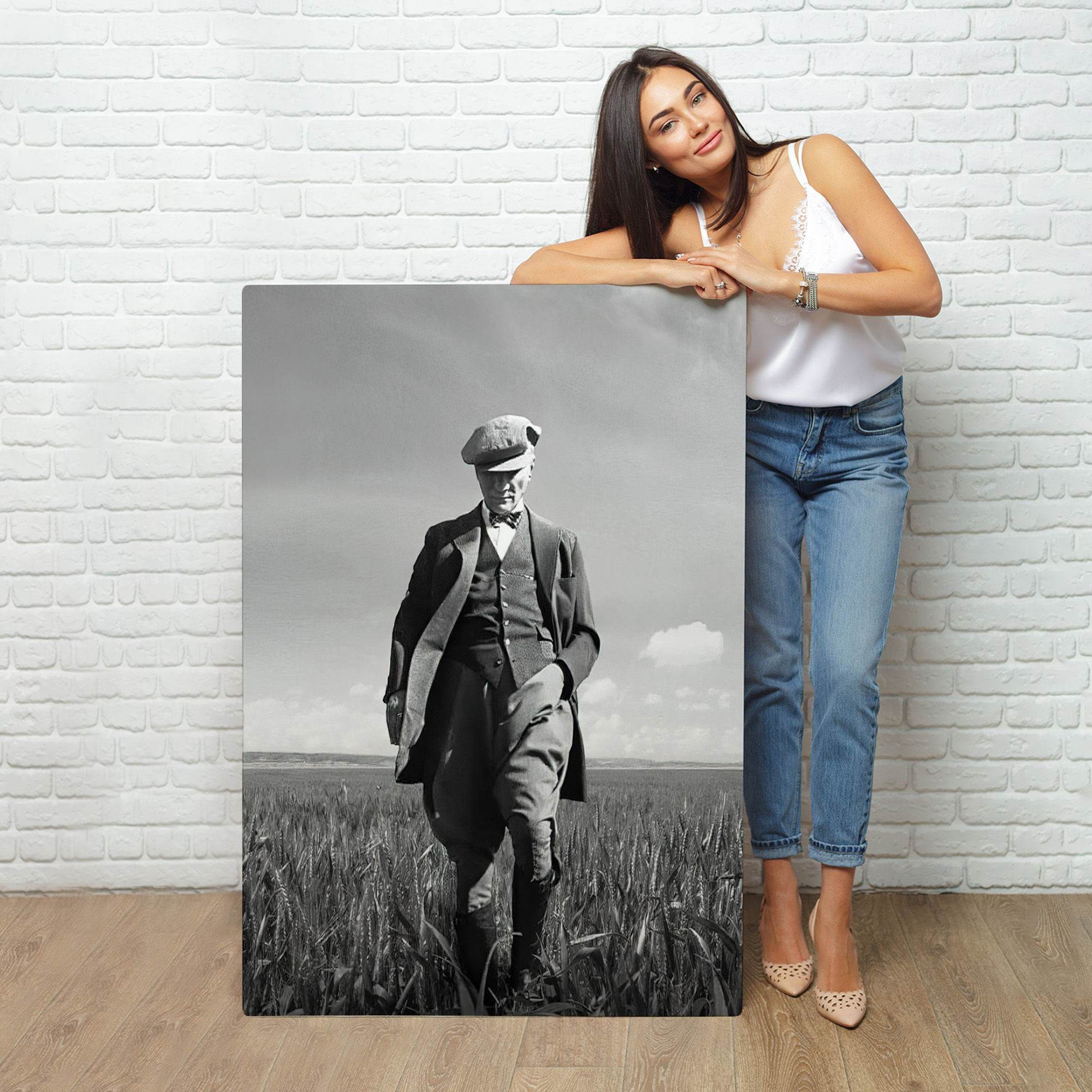 Atatürk Portre Tablosu Mustafa Kemal Atatürk Dikdörtgen Dekoratif Kanvas Tablo