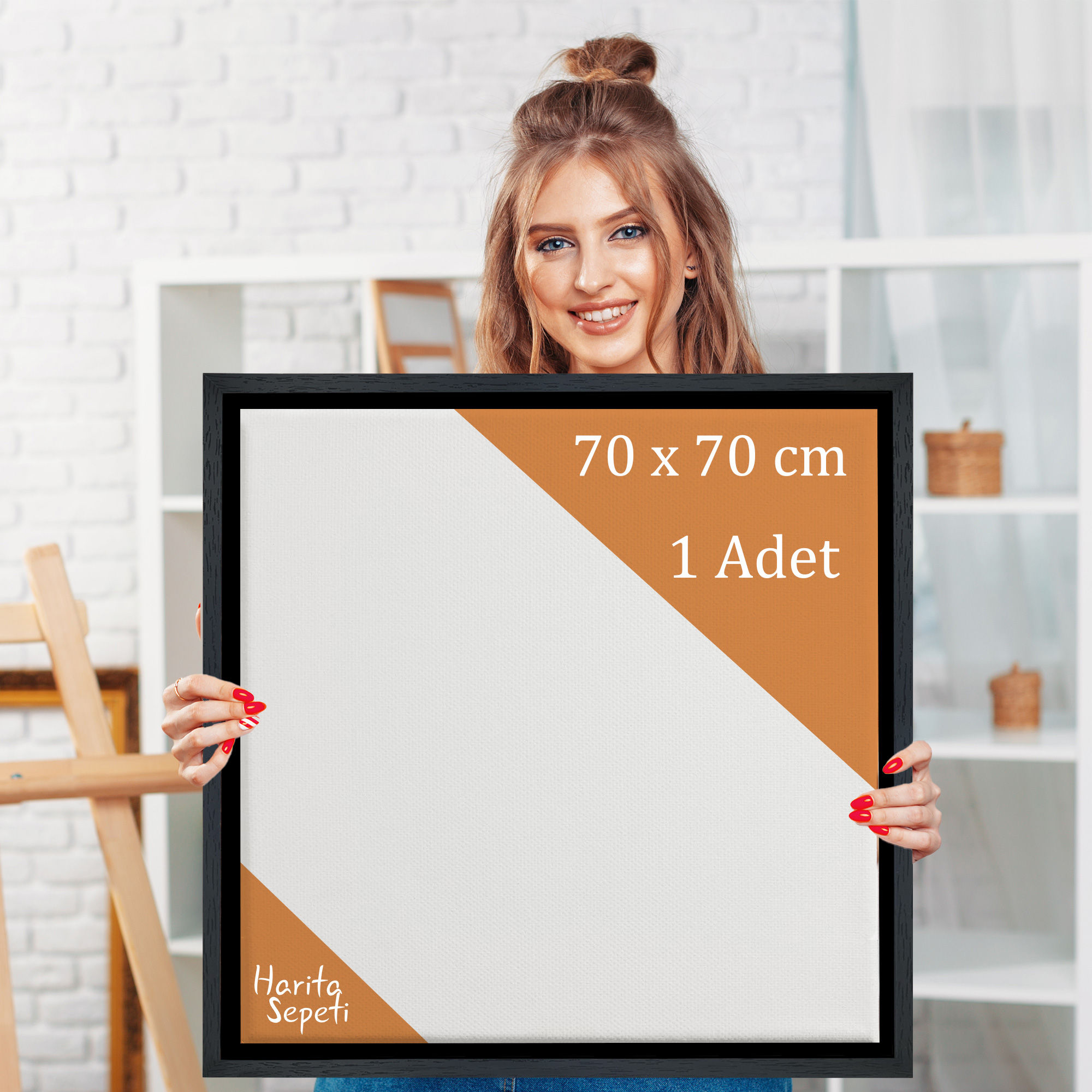 Siyah Çerçeveli Tuval 70x70 cm Kare Profesyonel %100 Pamuk Boş Tablo