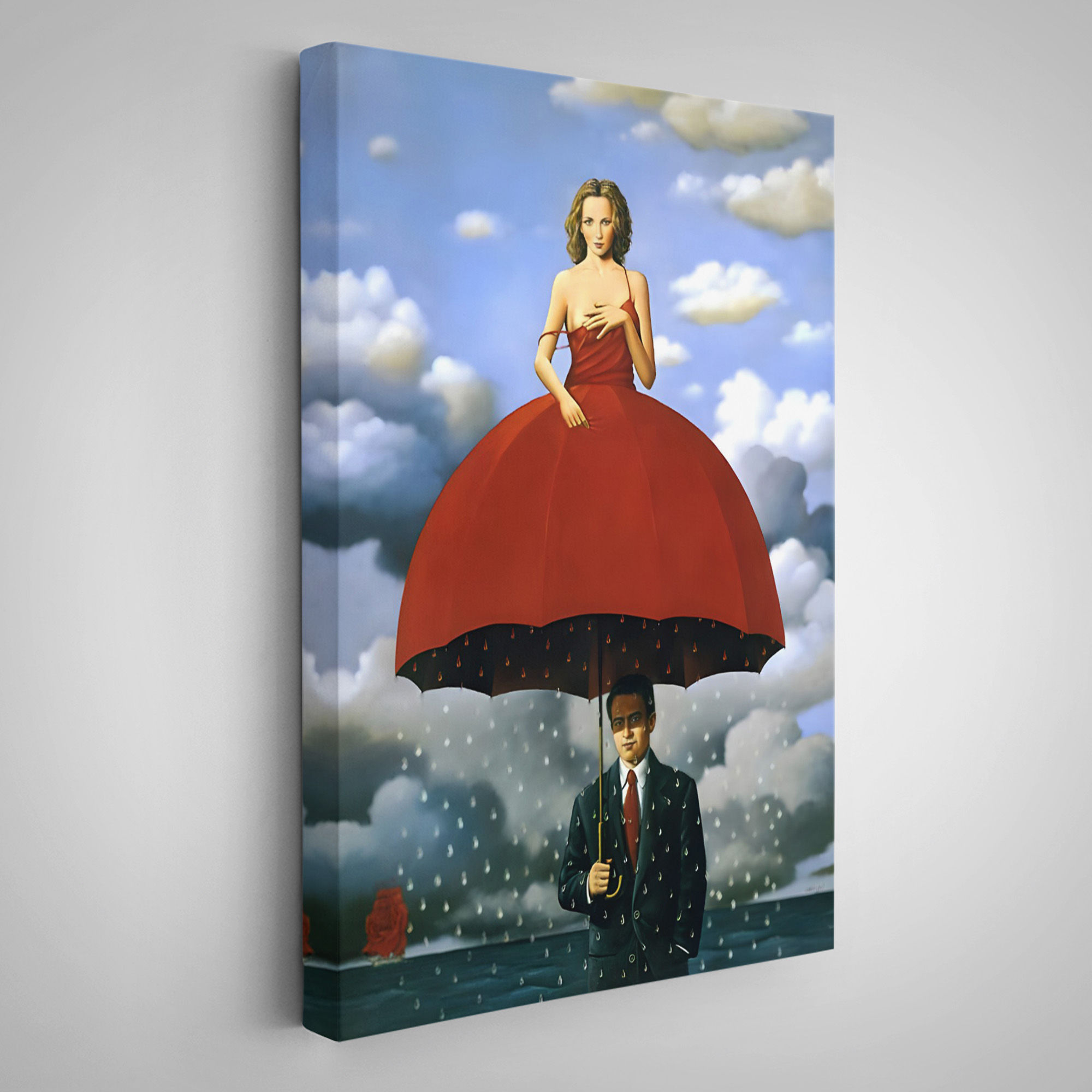 Kırmızı Elbiseli Kadın Sürreal Duvar Tablosu