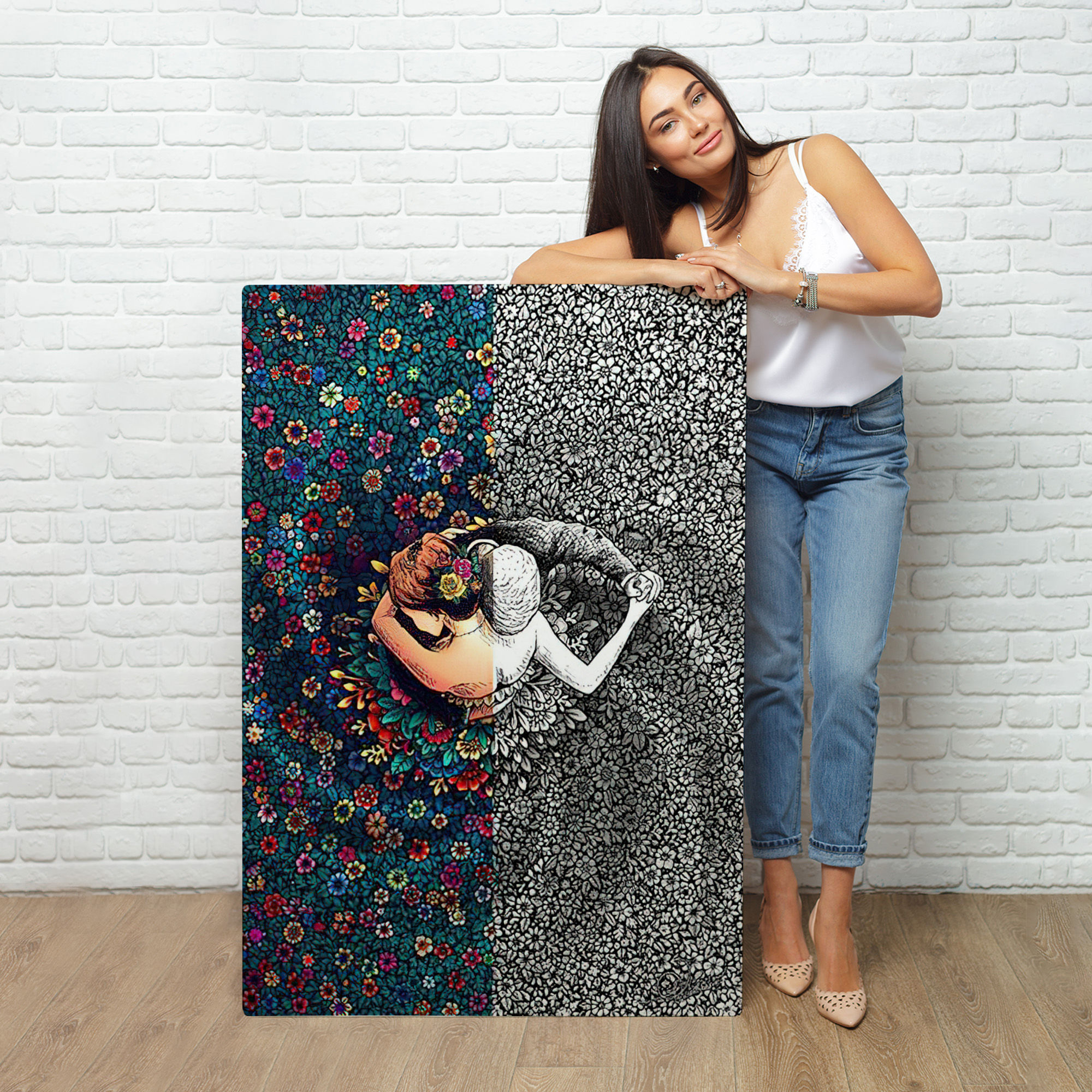 Çiçekler İçindeki Sevgililer Tablosu