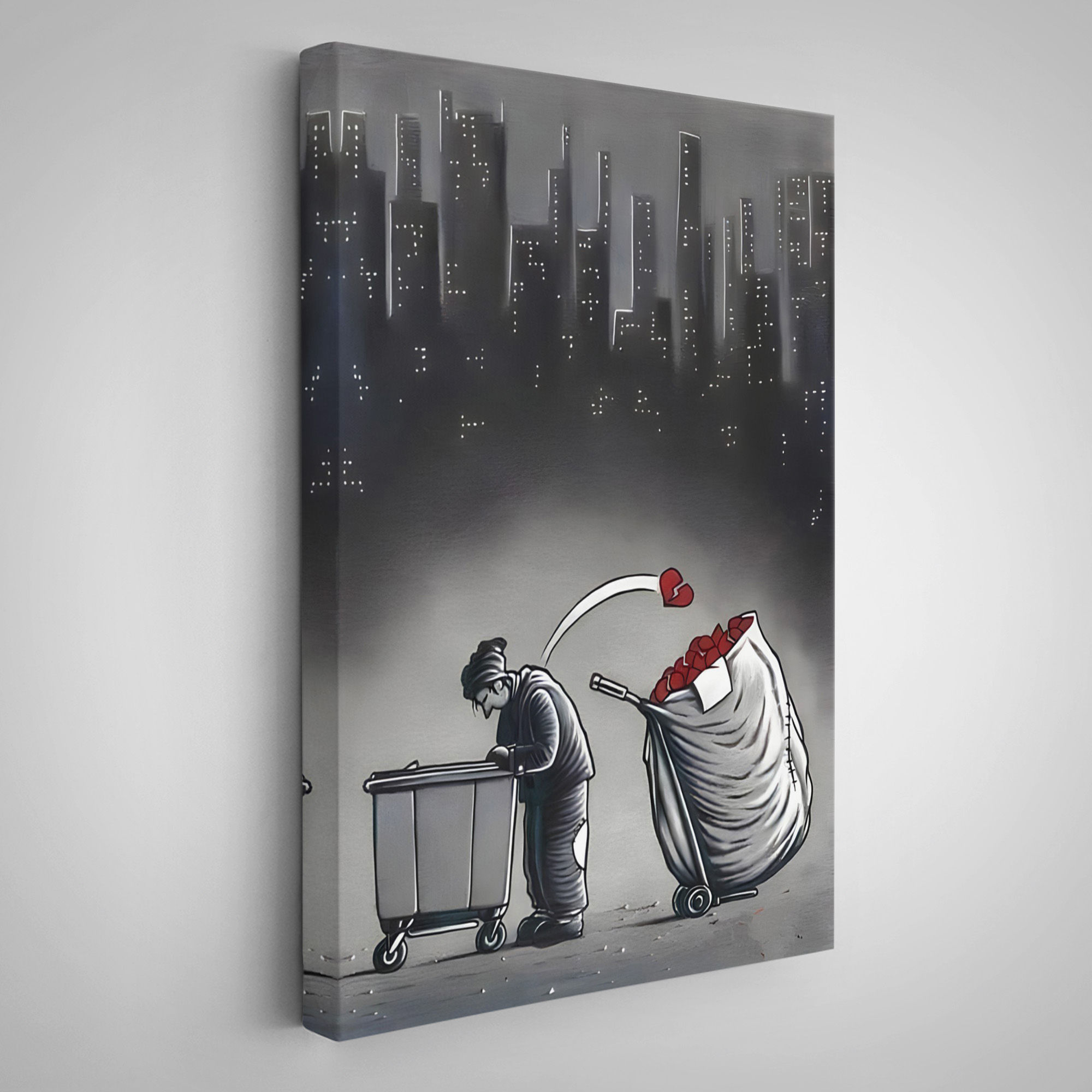 Şehirdeki Kırık Kalpleri Toplayan Çöpçü Duvar Tablosu