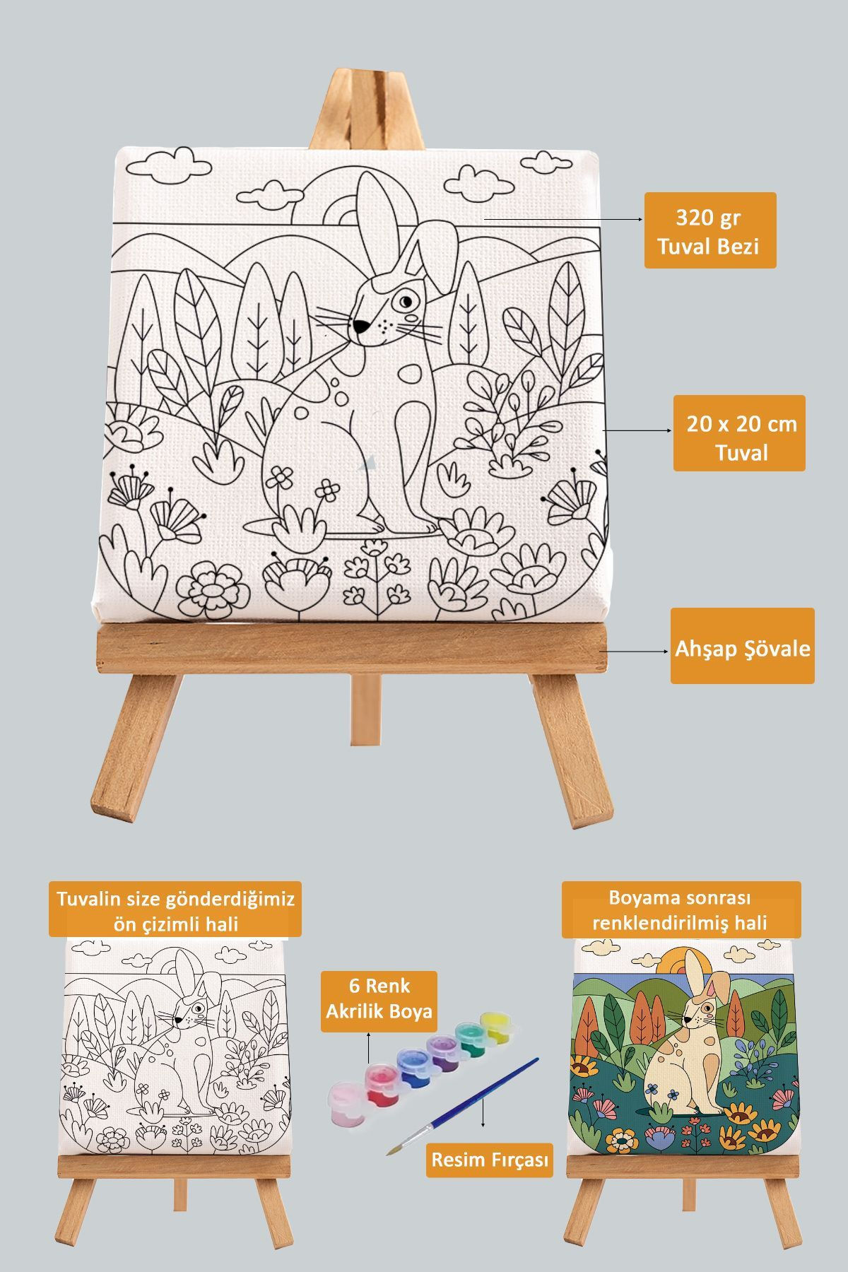 Sevimli Tavşan, Çocuk Eğitici Tuval Boyama Hobi Seti