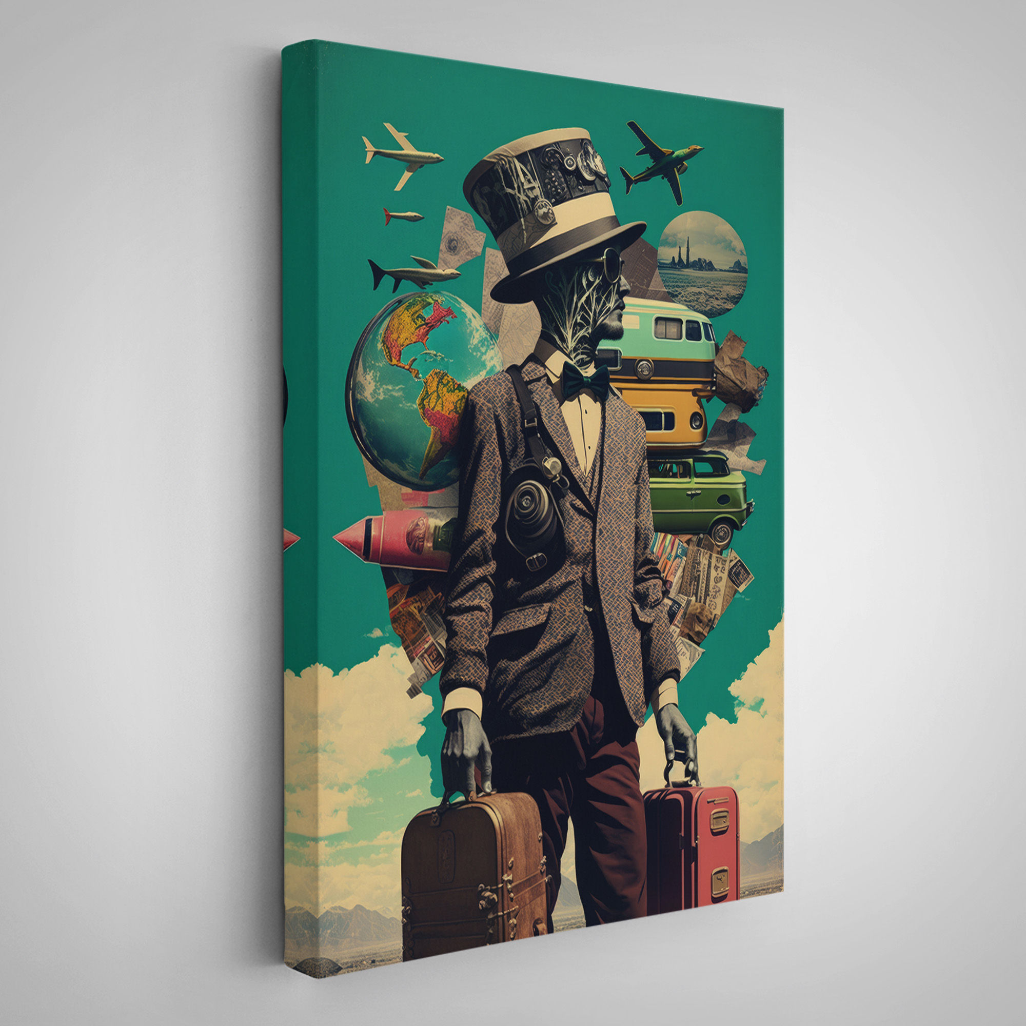 Takım Elbiseli Seyahat Eden Adam Vintage Kanvas Tablo