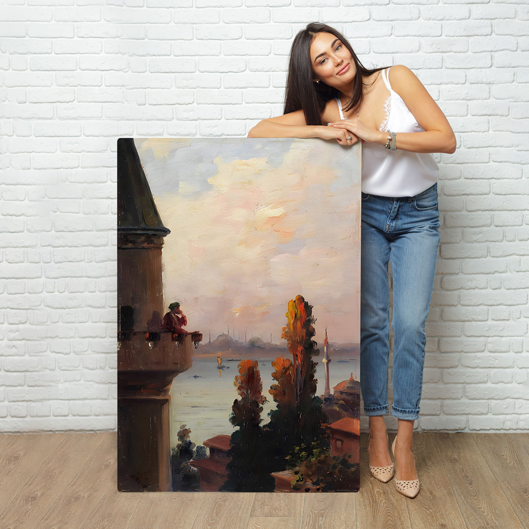 Galata Kulesinde Ezan Okudan Adam Duvar Tablo