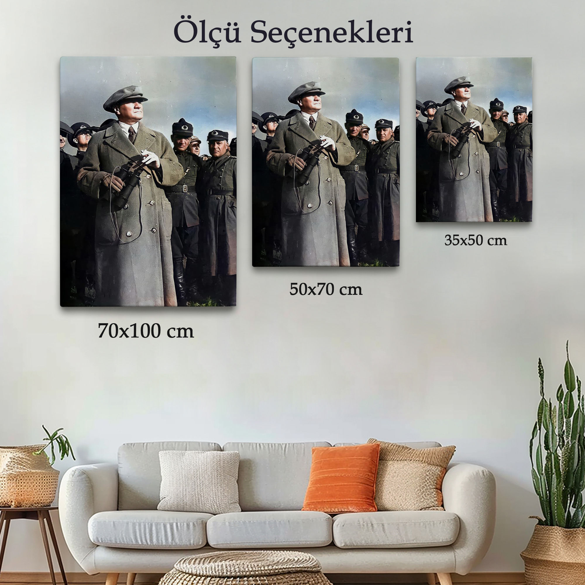 Atatürk Portre Tablosu Mustafa Kemal Atatürk Dikdörtgen Dekoratif Kanvas Tablo