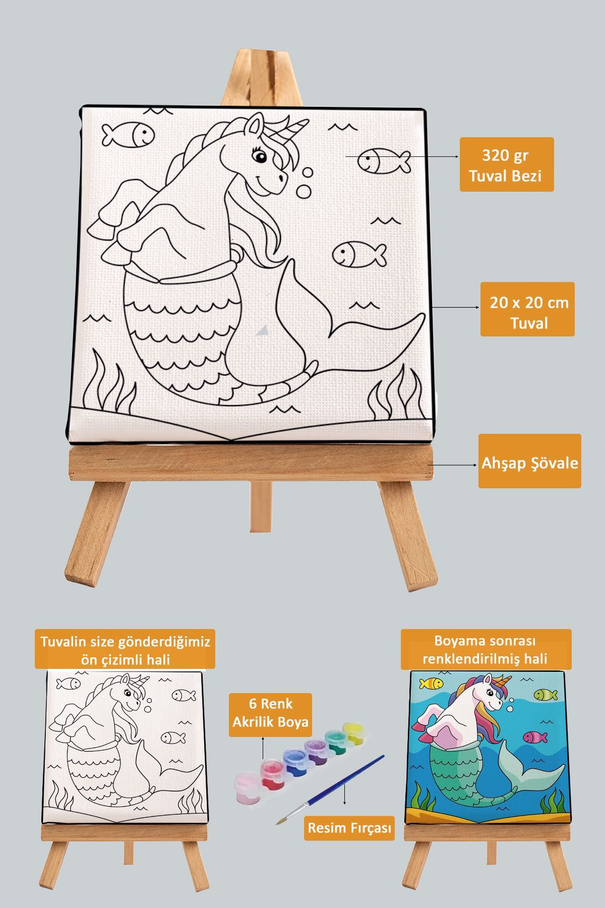 Sevimli Unicorn, Çocuk Eğitici Tuval Boyama Hobi Seti